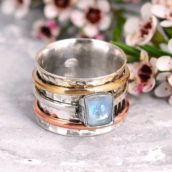 Chunky Moonstone Meditation Silver Ring