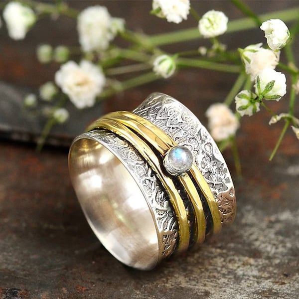Sterling Silver Moonstone Meditation Ring