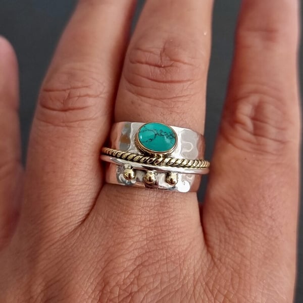 Sterling Silver Turquoise Wide Band Ring