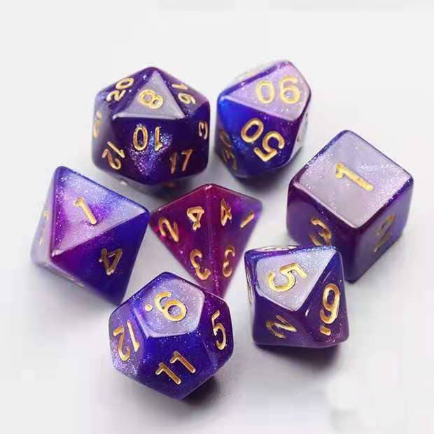 Starry Sky Purple and Blue DnD Dice Set