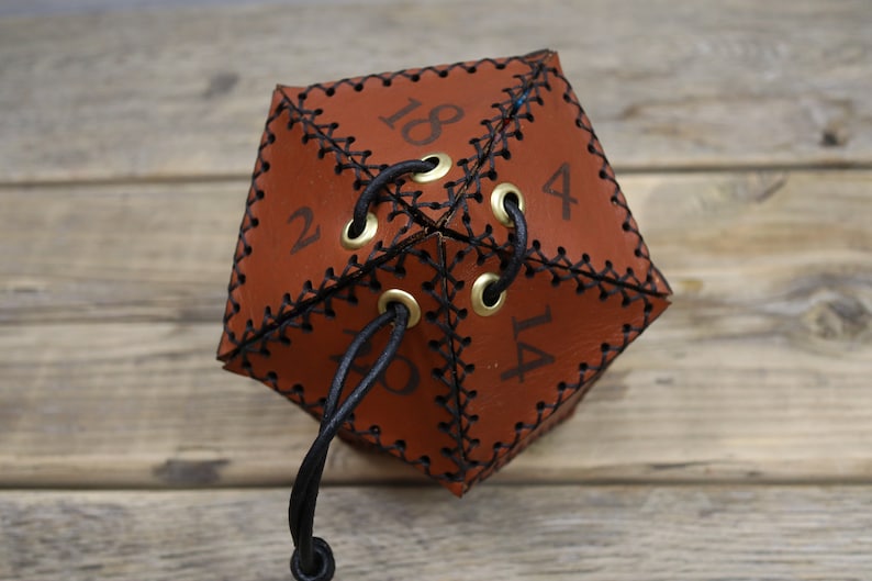 Leather D20 dice bag
