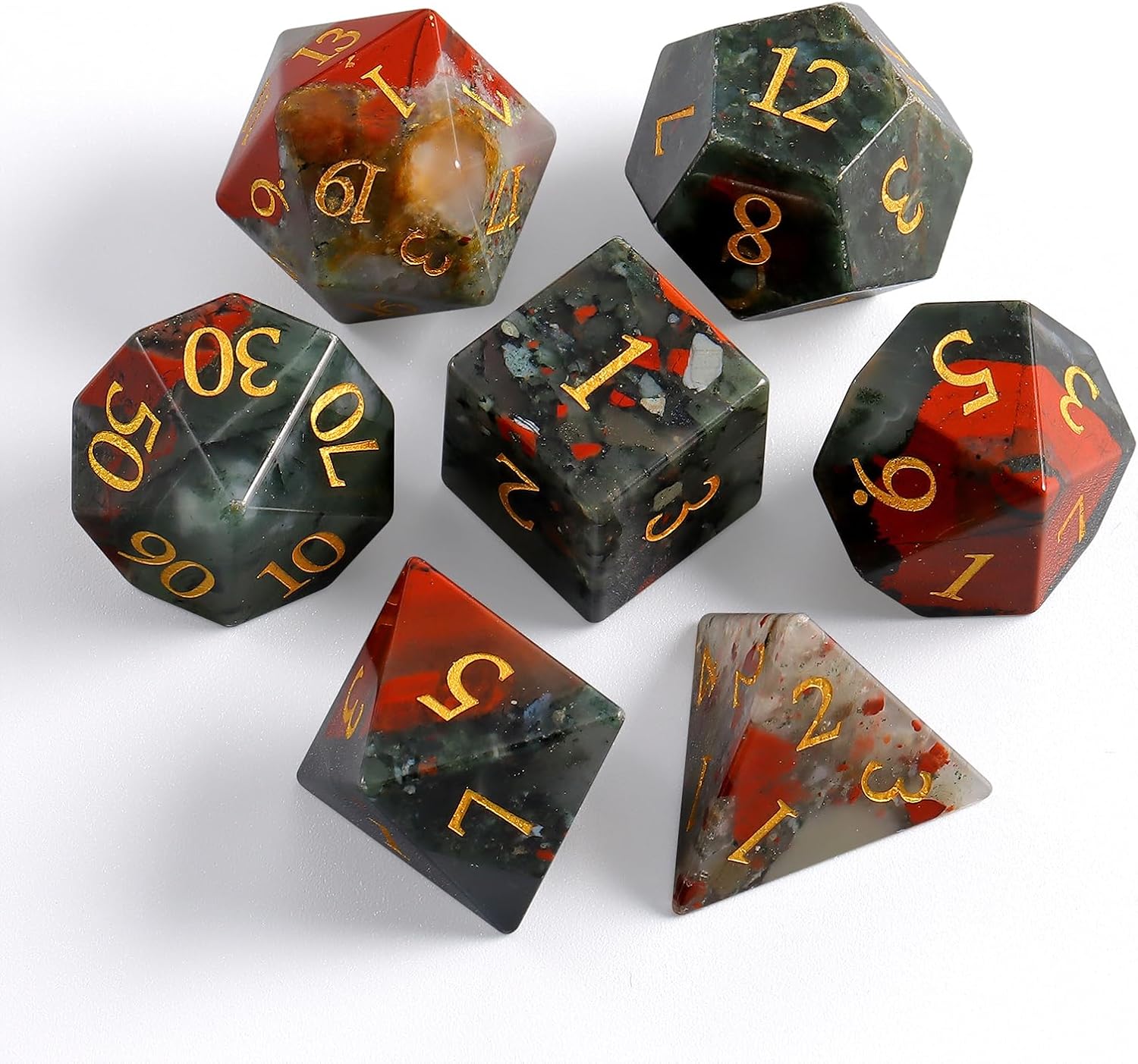 7 Pieces Bloodstone DND Dice Natural Gemstone Dice Set