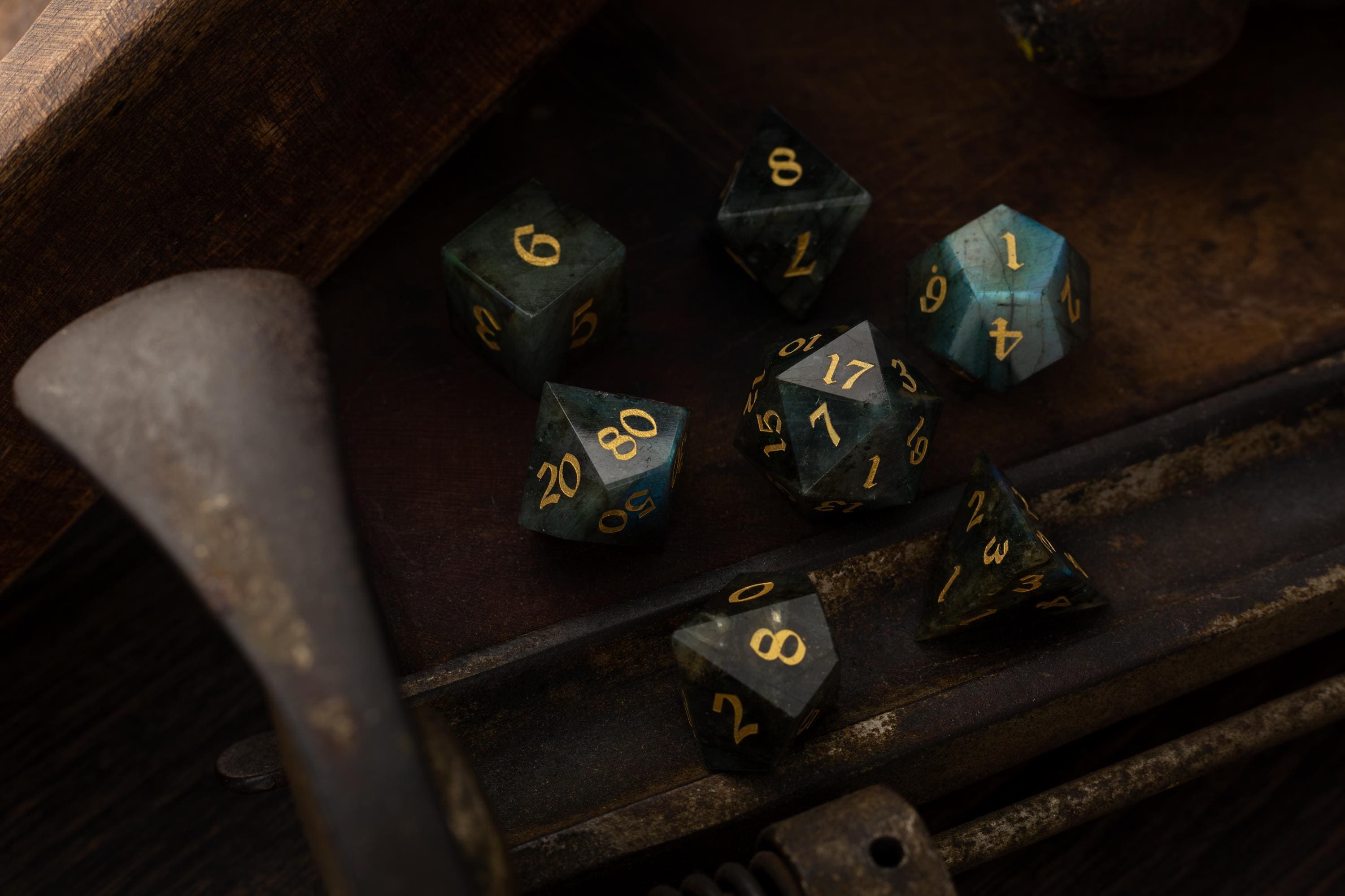 Labradorite Gemstone Dice Polyhedral Dice DND Set