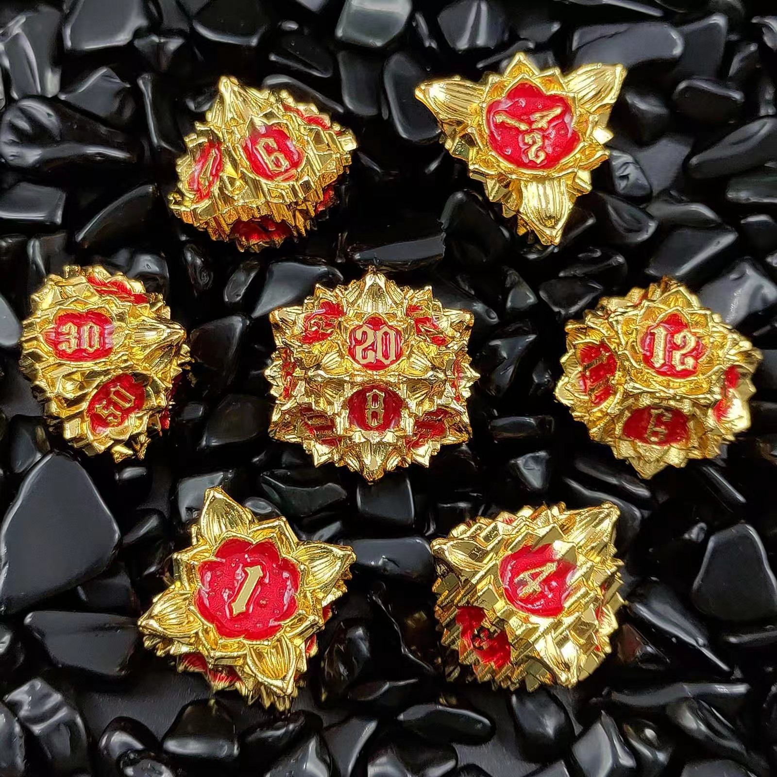 Metal Dice with Lotus Flower D&D Dice Set
