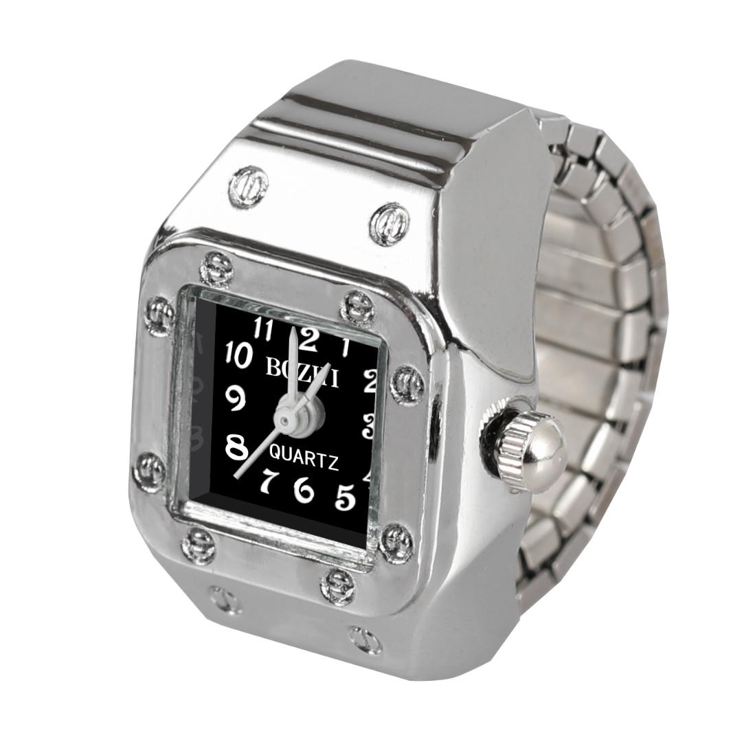1pc Men's Quartz Watch Ring With Watch Digit Dial Rectangle Unisex Fashion Artificial Jewelry Gifts, Not Waterproof