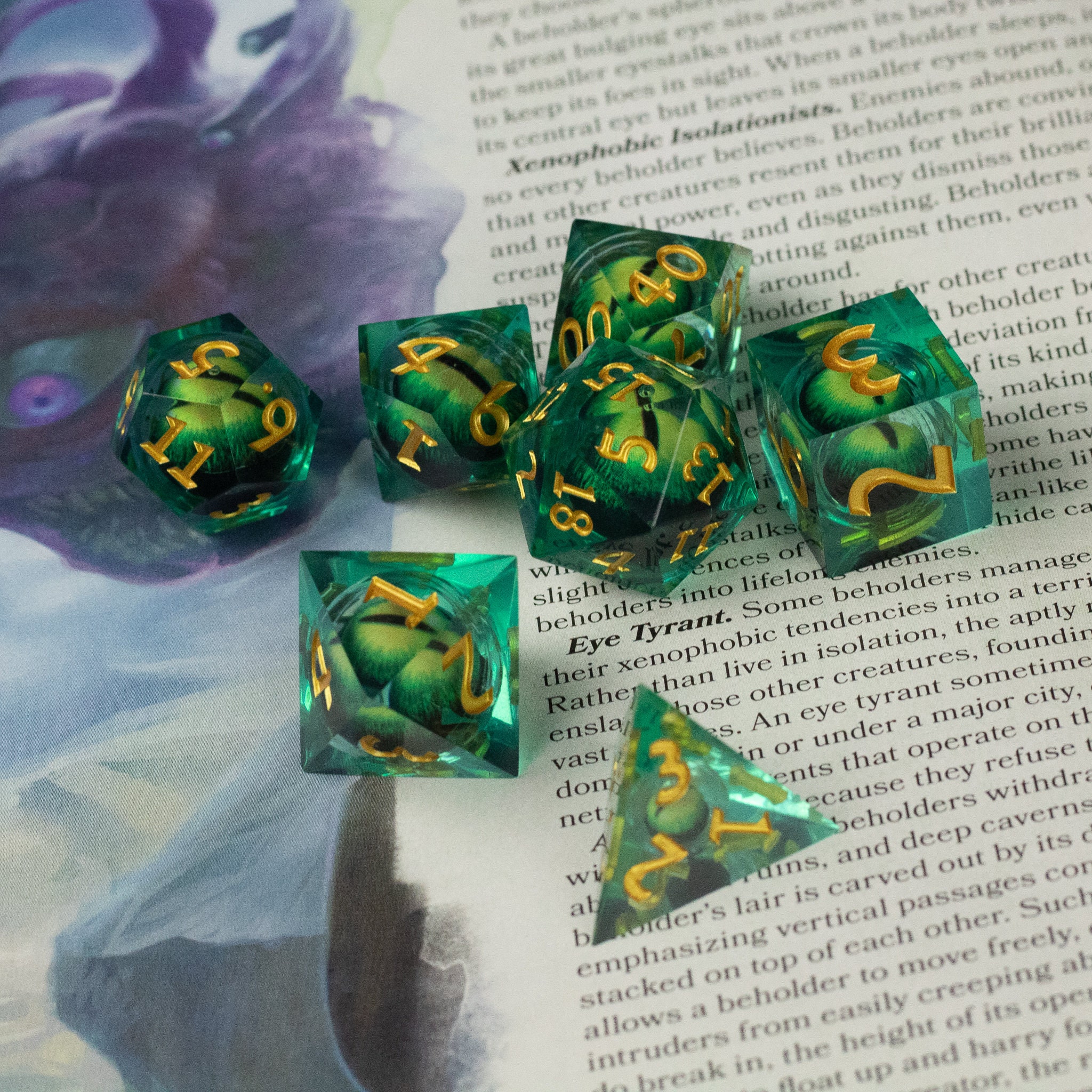 Beholder's Eye - Lifelike Green Dragon Eye Dice