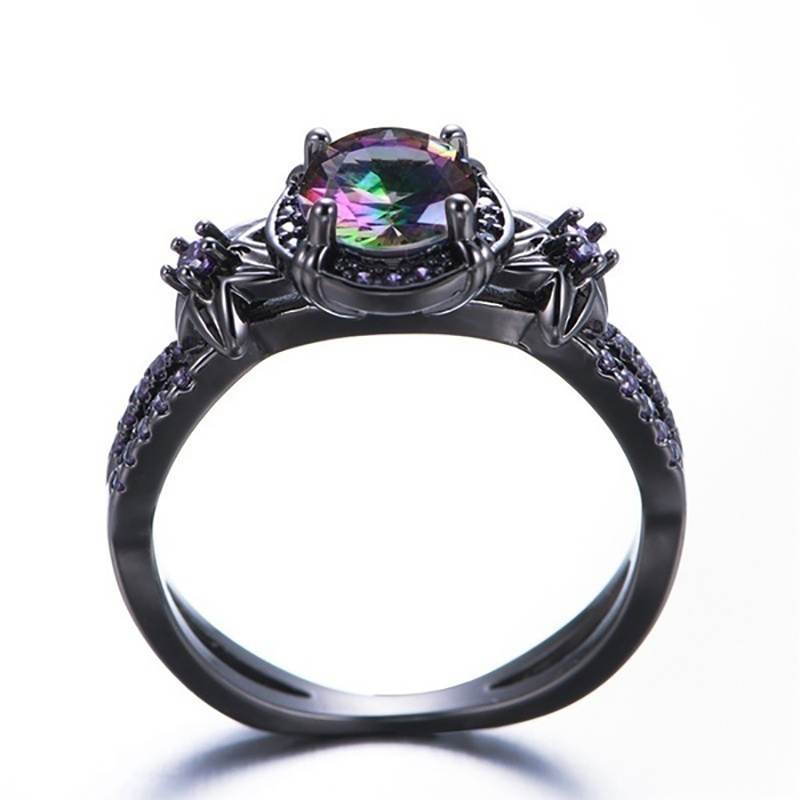 Fashionable Black Zirconium Ring, Fashion Black Ring With Purple Rhinestone