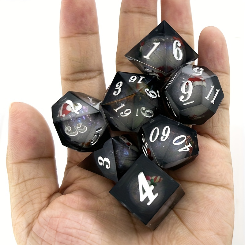 7pcs Christmas Liquid Core Dice, Multi-sided Dice For Board Game, Christmas Pattern Design Festival Holiday Entertainment Dice