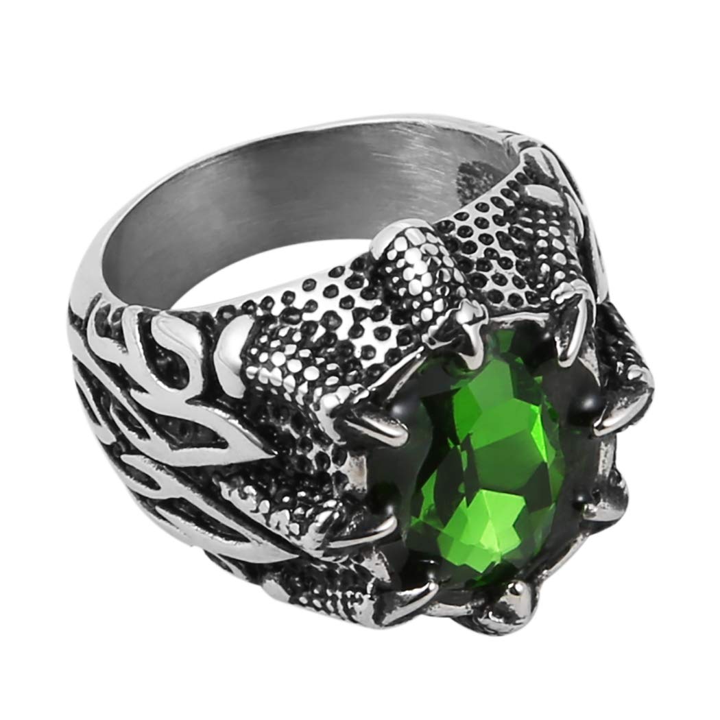 Men's Vintage Gothic Biker Dragon Claw Skull Stainless Steel Ring