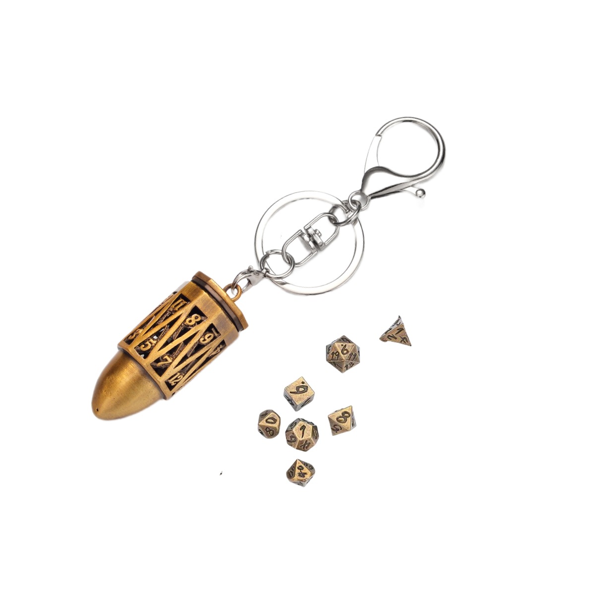 Metal Bullet Hollow Dice Keychain Set