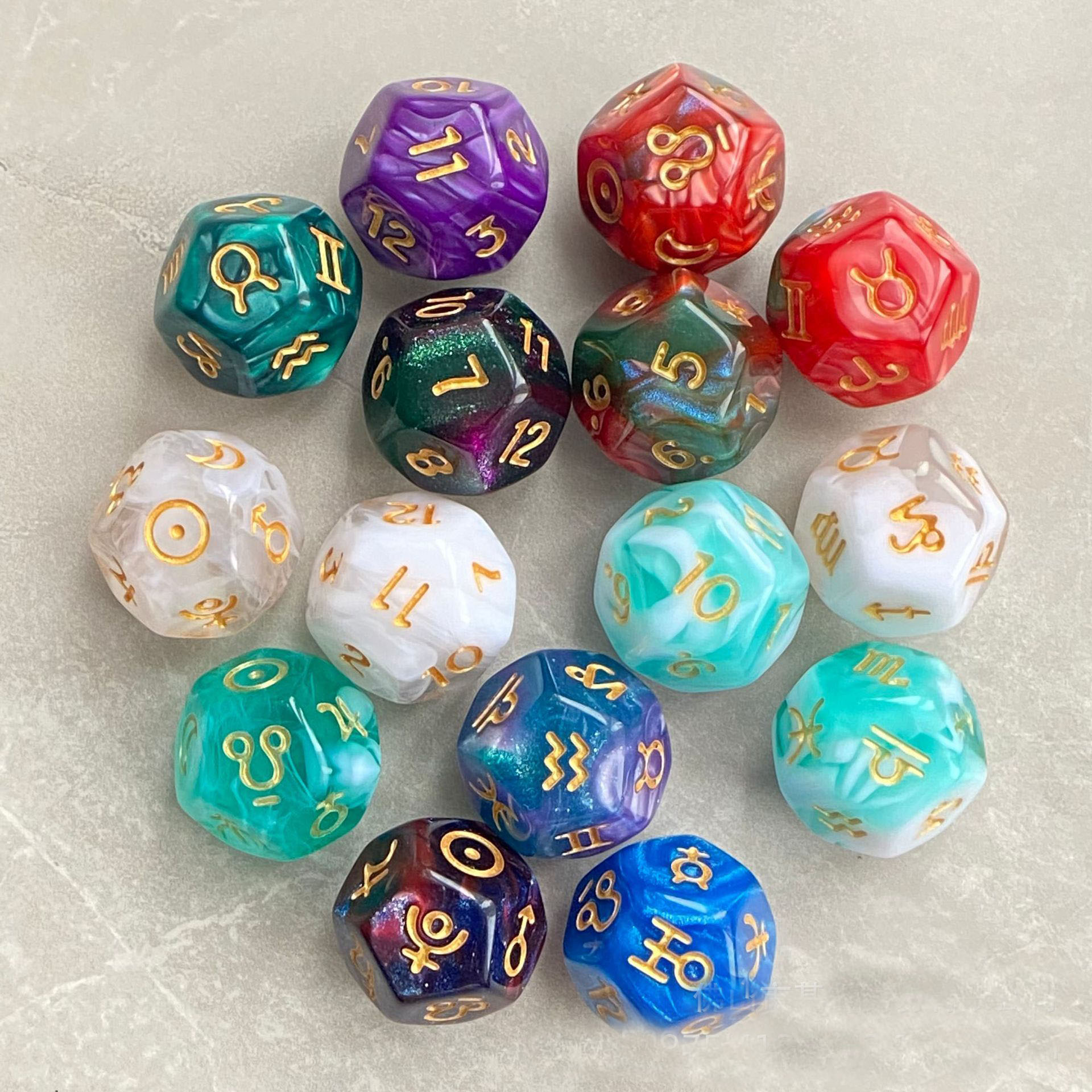 Astrology Dice, Signs Planets Numbers 12-Sided Dice Divination Too