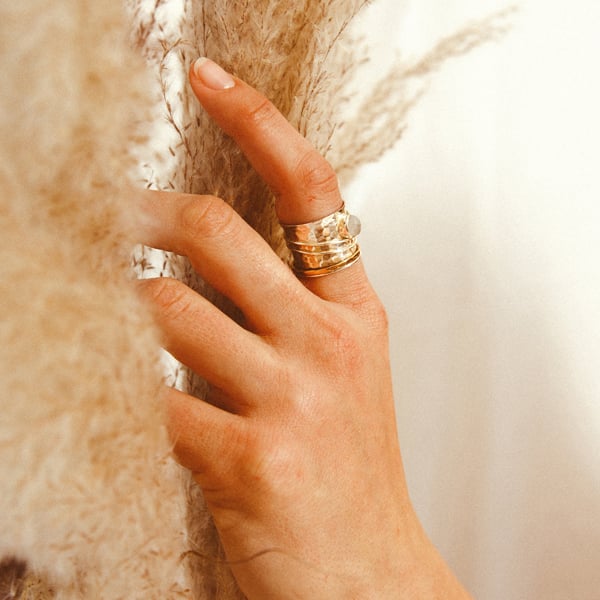 Sterling Silver Star and Moon Moonstone Spinner Ring