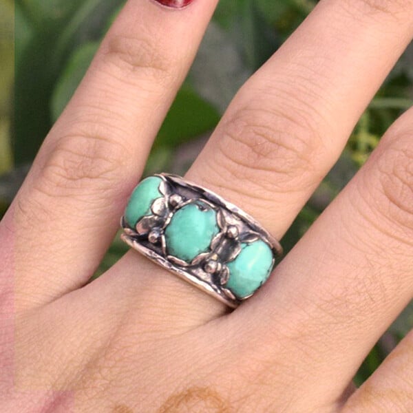 Three Stone Turquoise Ring