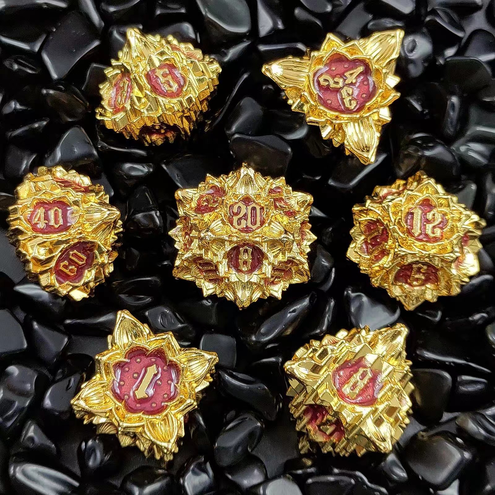 Metal Dice with Lotus Flower D&D Dice Set
