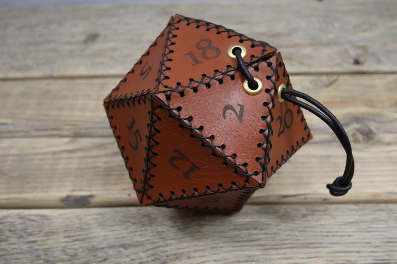 Leather D20 dice bag