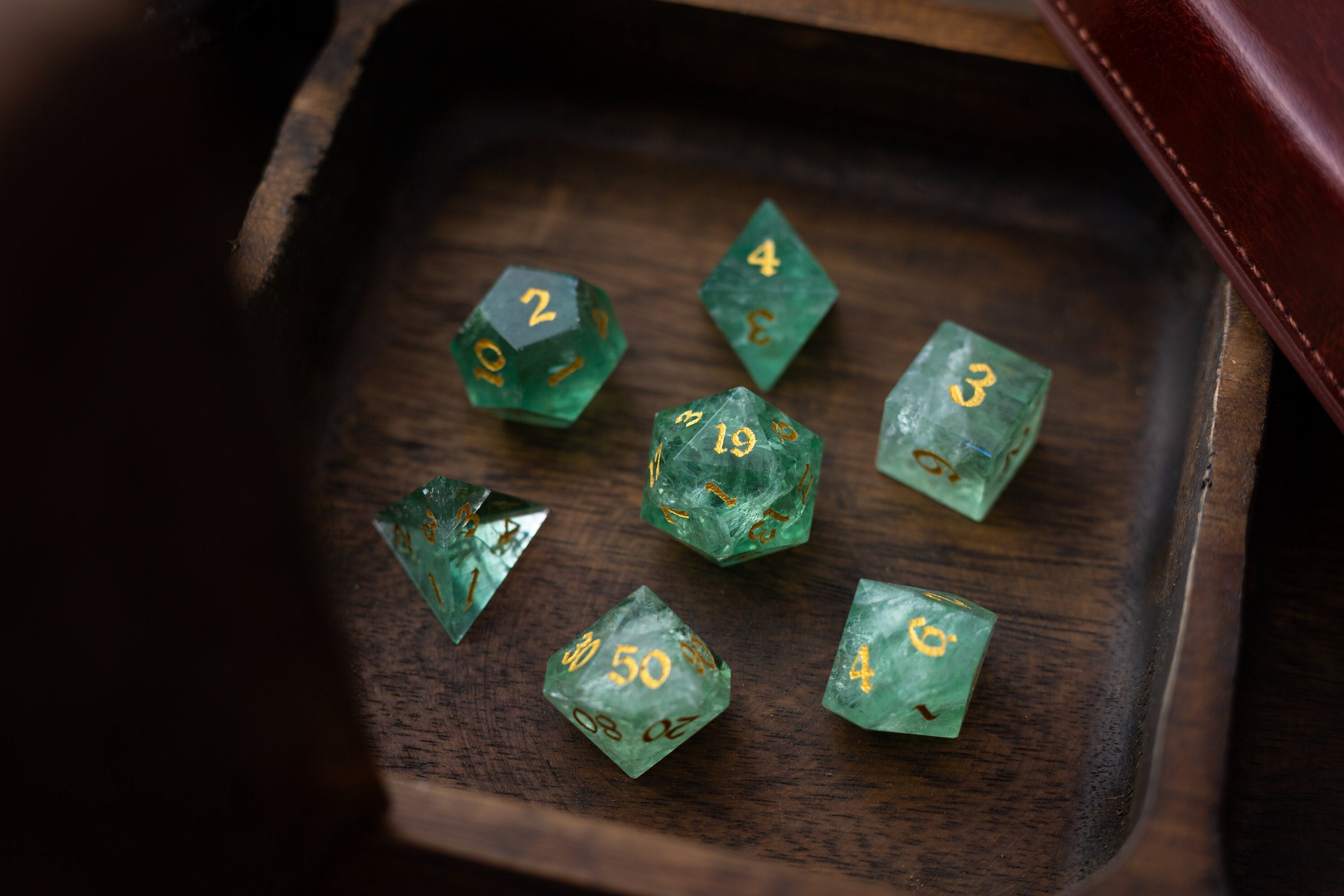 Green Fluorite Gemstone Dice (Chlorophane) Hand Carved Polyhedral Dice