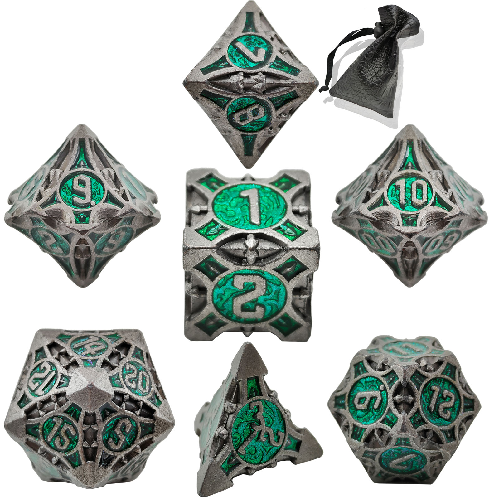 Solid Dragon Pointed Dice Metal Set