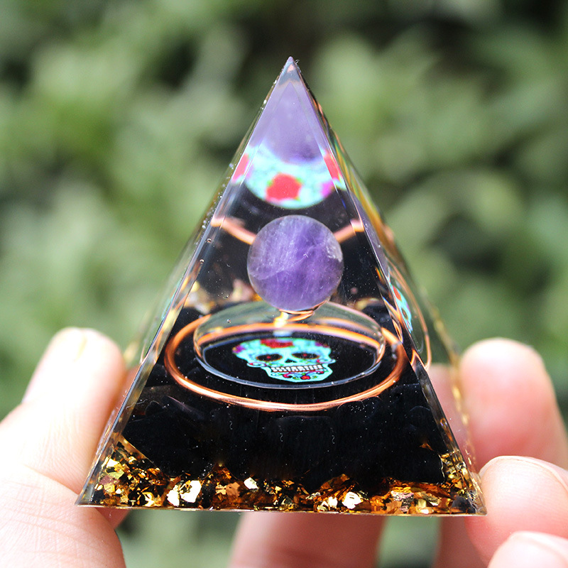 Skull Pyramid Natural Crystal and Healing Stone Orgone Energy Generator Balance Chakra Reiki Attract Wealth Lucky Success Decoration Office Work Natural Gemstones