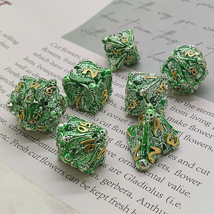 7pcs Pure Copper Hollow Metal Dice Set Dnd Dice Rpg Mtg Polyhedral Dice Set