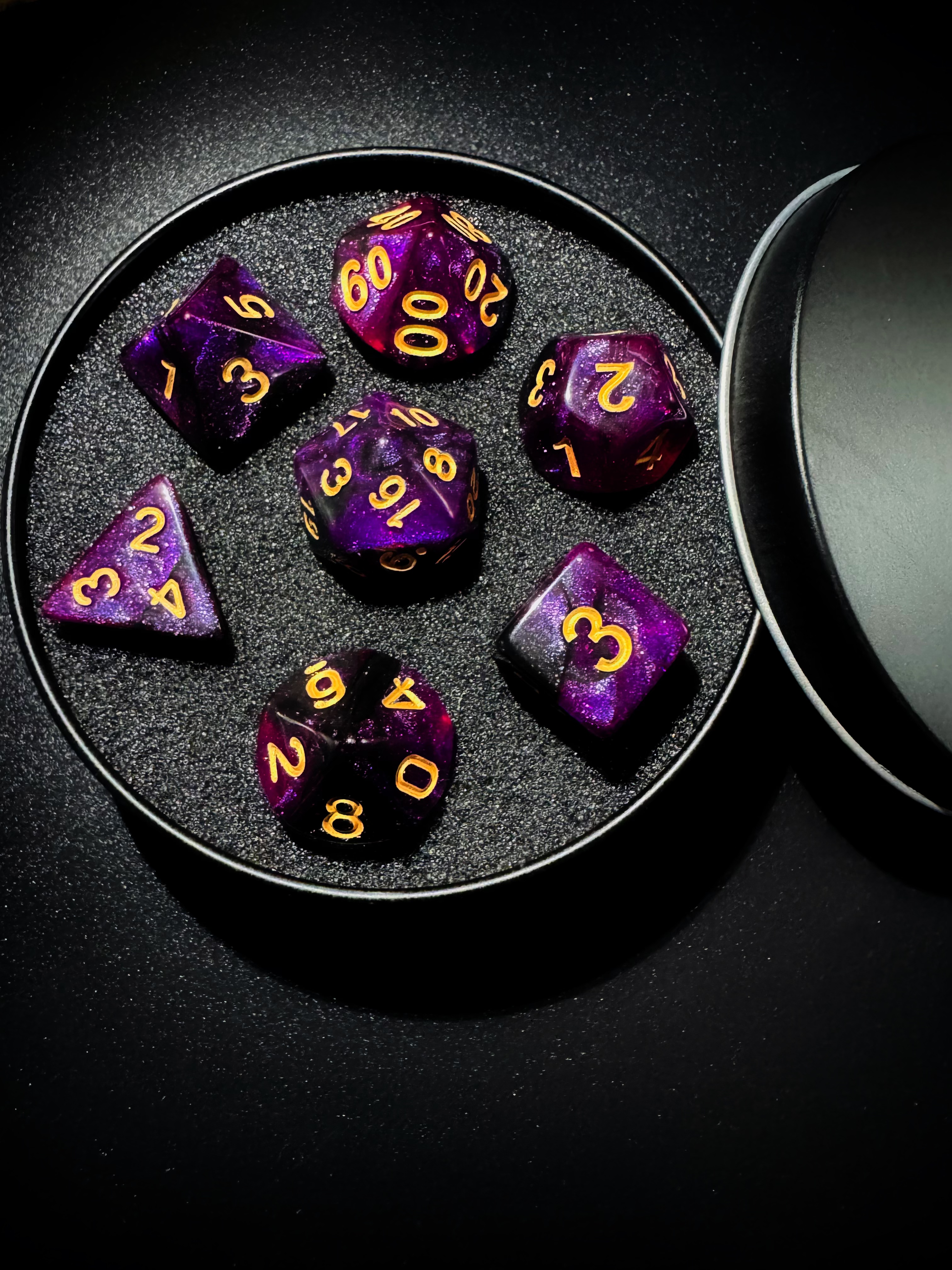 Amethyst Gold Star Vortex Dice Set [With Dark Iron Gift Box]