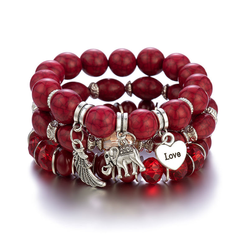 3 Pcs Elephant Charm Beaded Bracelet