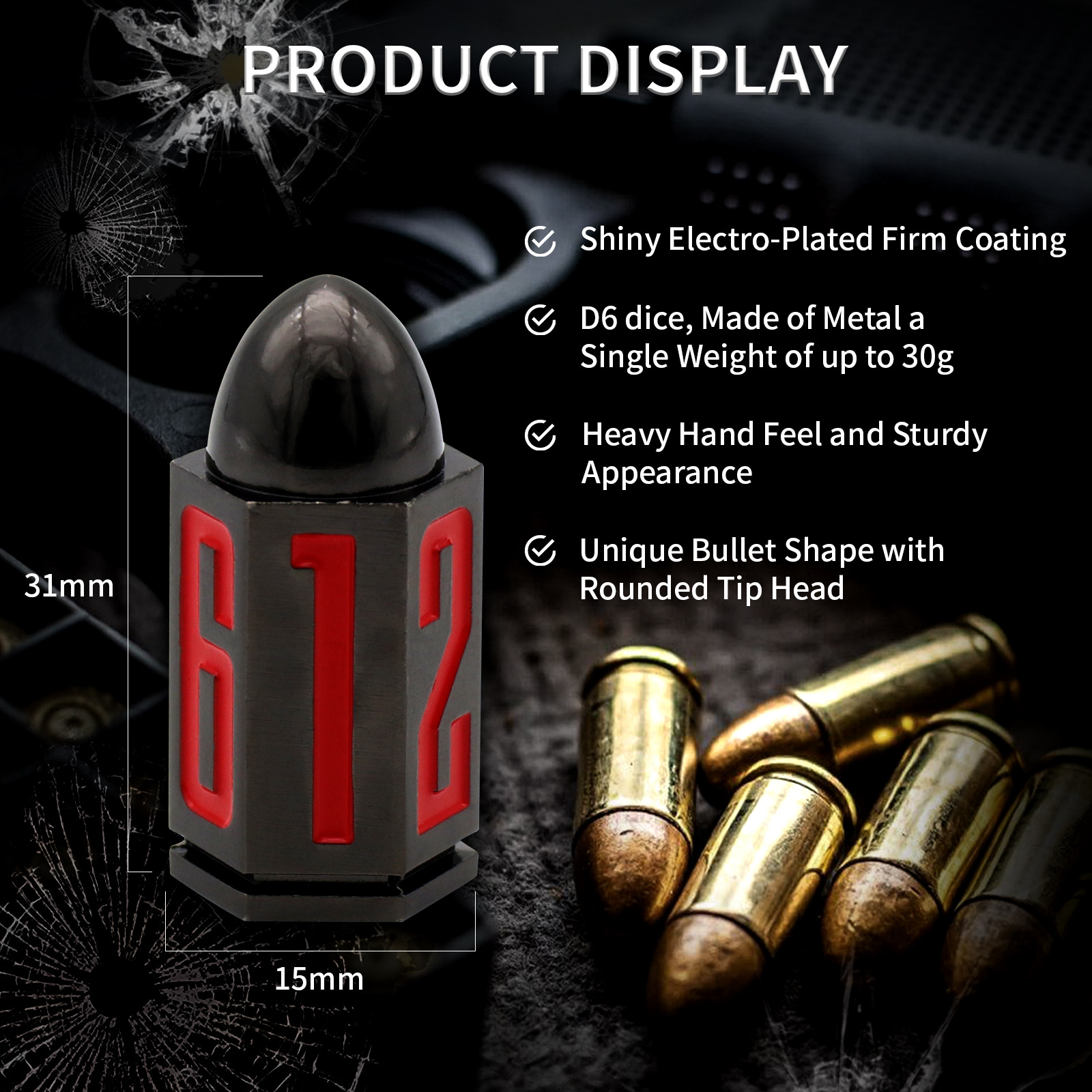 D6 Bullet Metal Dice Set for Table Games