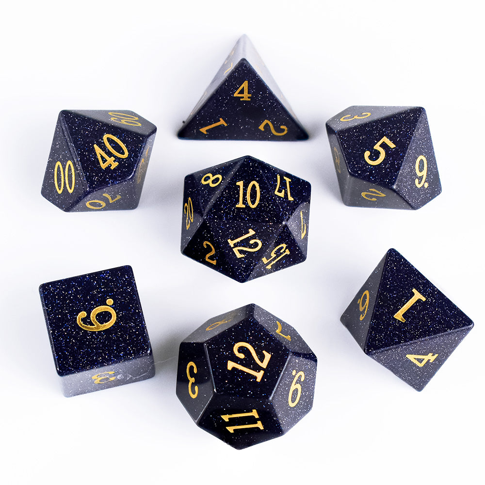 Blue Sandstone Real gemstone dice set DnD roleplay D20 natural stone