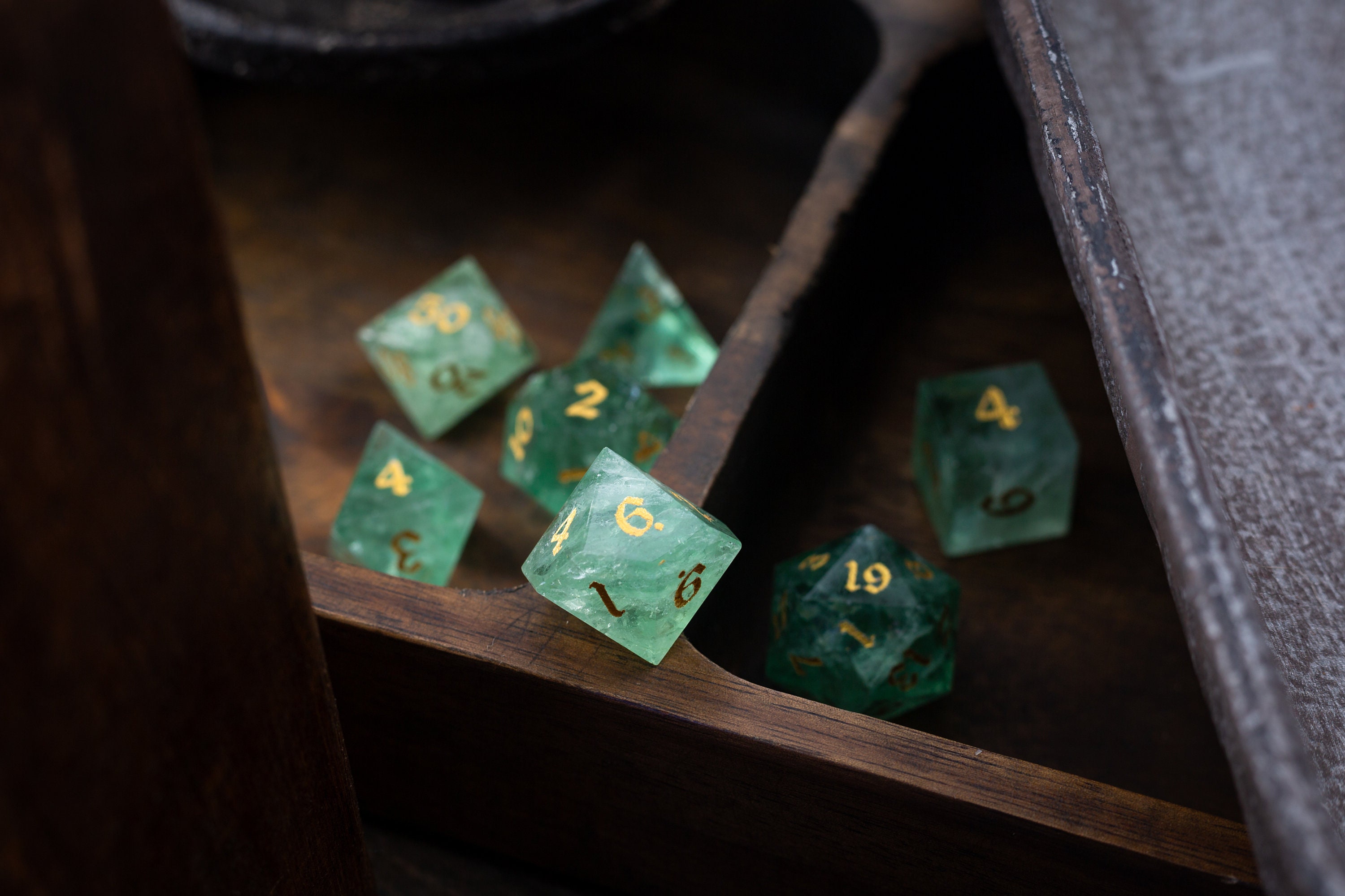 Green Fluorite Gemstone Dice (Chlorophane) Hand Carved Polyhedral Dice