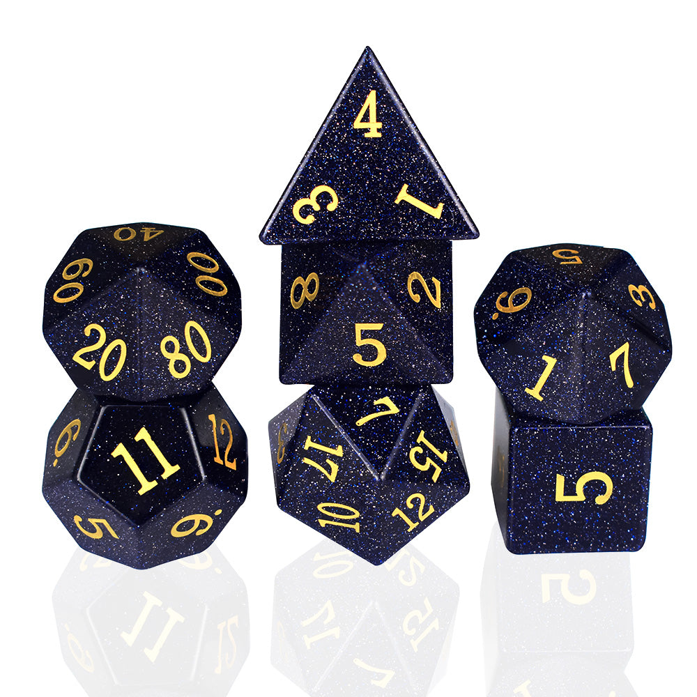 Blue Sandstone Real gemstone dice set DnD roleplay D20 natural stone