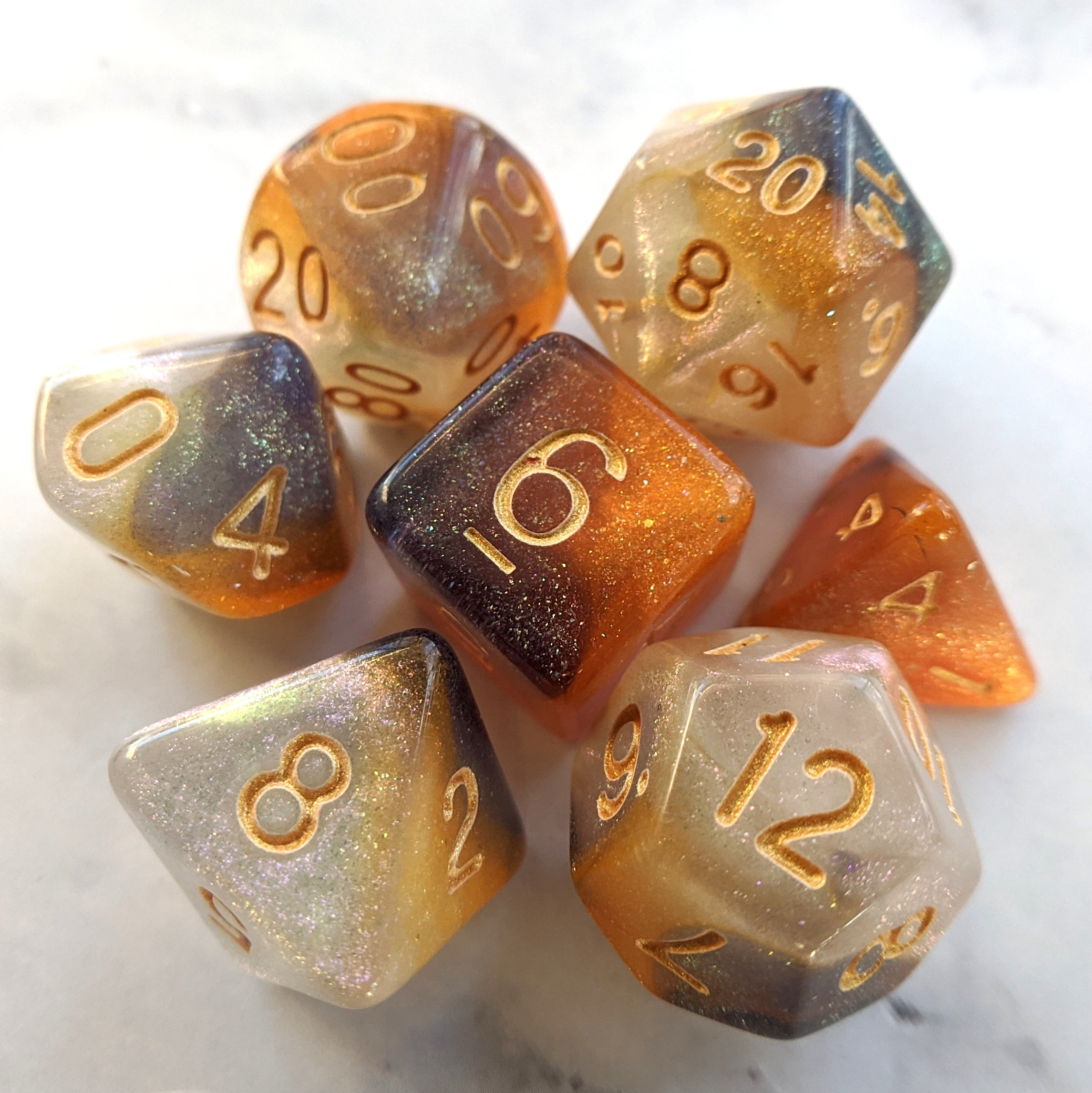 Shimmering glitter calico cat galaxy dice