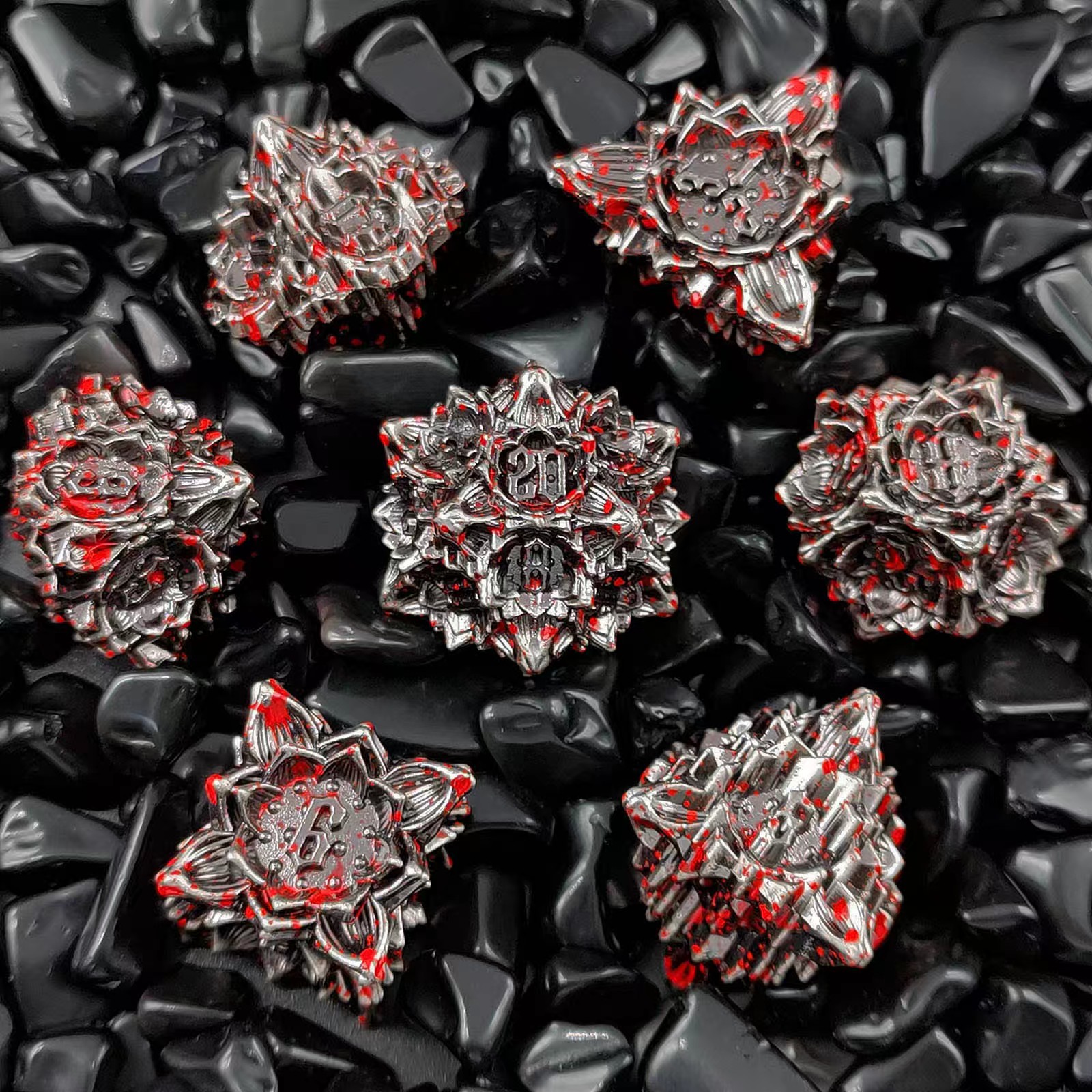 Metal Dice with Lotus Flower D&D Dice Set