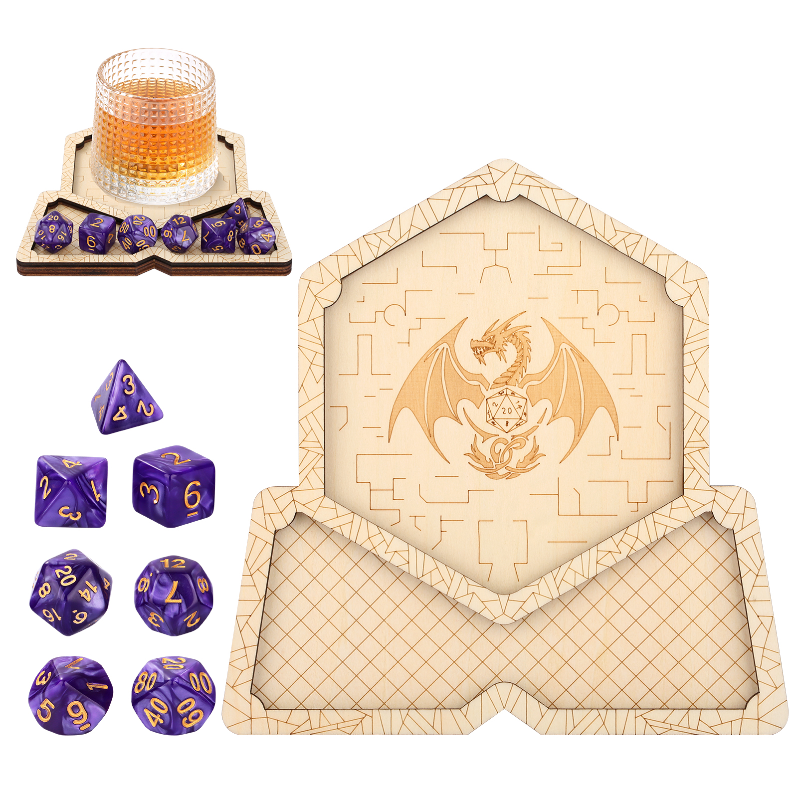 Foldable Wooden Dice Tray & Storage Box