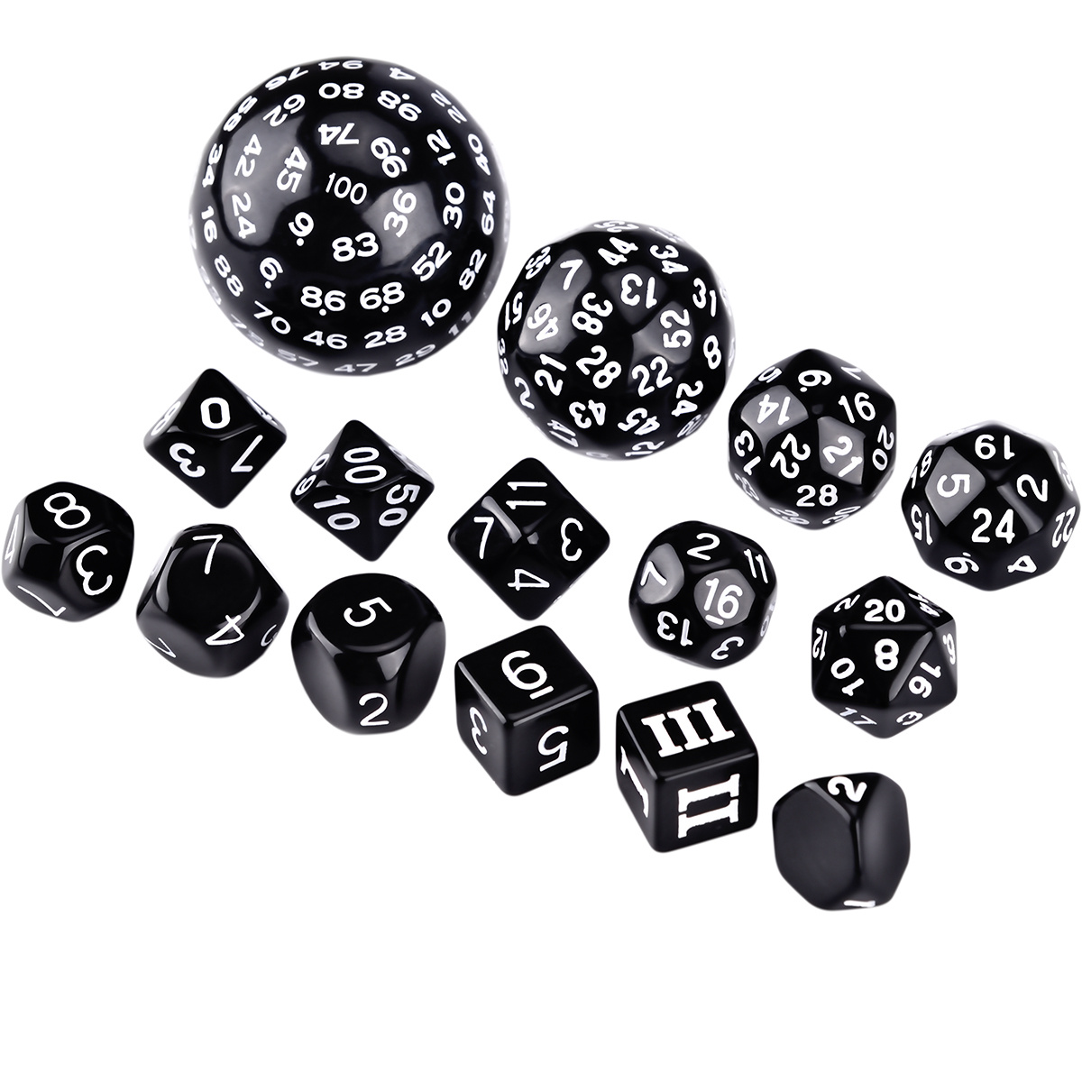 D3-D100 Black Base Polyhedral Dice Set Of 15 For Role Playing Game, Club Game, Board Game Accessories
