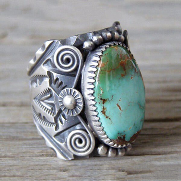 Vintage Turquoise Swirl Silver Ring