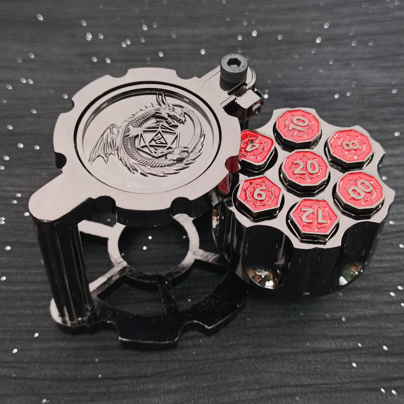 Cyberpunk rotating revolver cylinder container metal bullet dice tabletop game