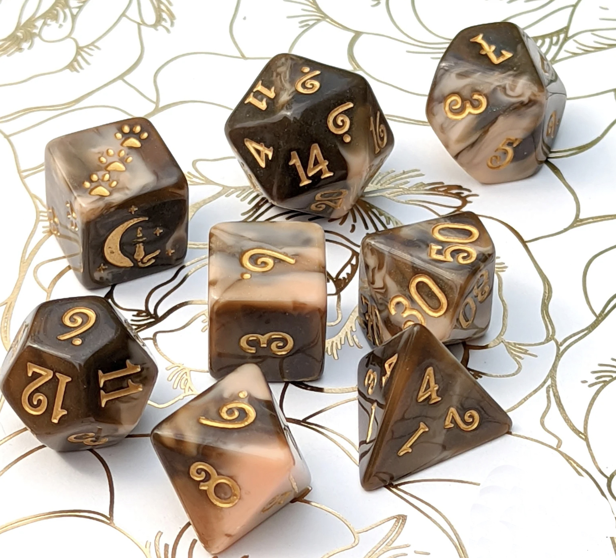 Coffee chocolate candy themed dice set