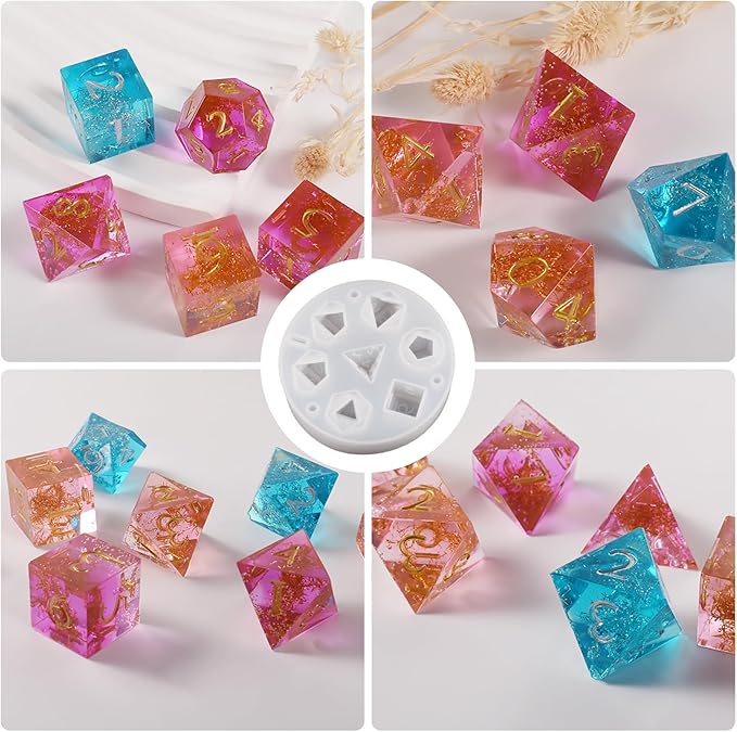 Silicone Dice Moulds, Polyhedral Dice Mold 7 Shapes Silicone Dice Dnd, Game Dice Moulds Diy Table Board Game