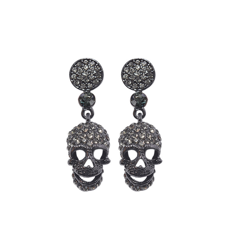 Skull Full Diamond Pearl Stud Earrings