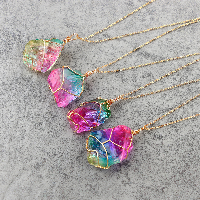 Rainbow Stone Natural Crystal Chakra Rock Necklace