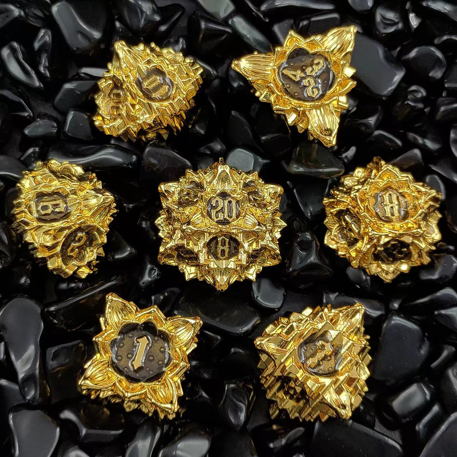 Metal Dice with Lotus Flower D&D Dice Set