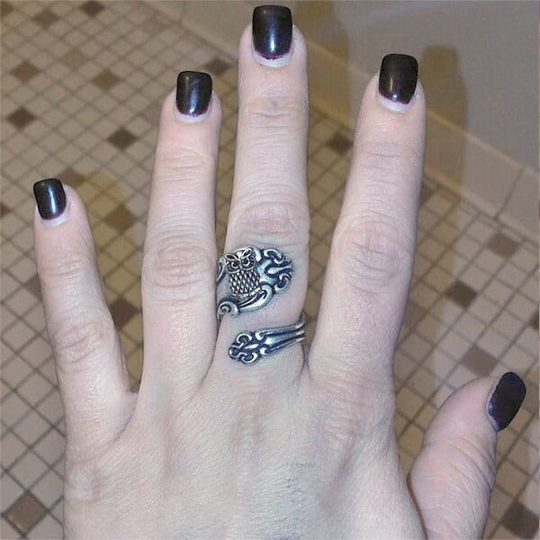 Owl Silver Spoon Ring