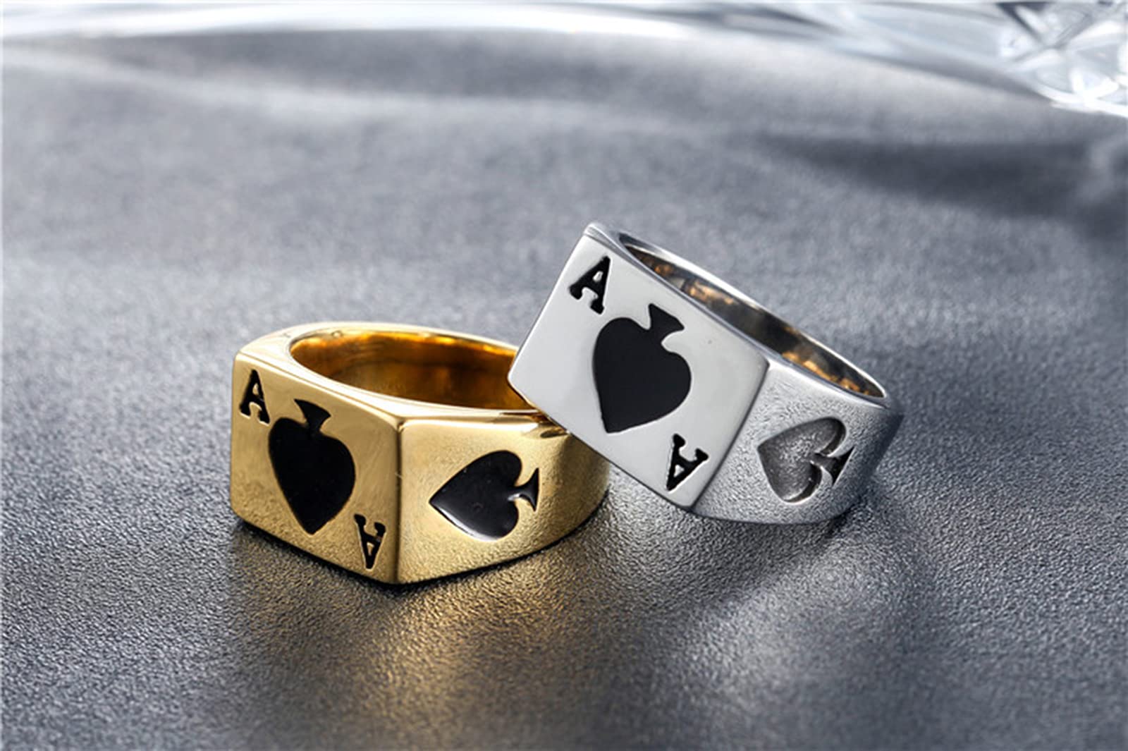 Mens Womens Stainless Steel Ring Poker Spade Ace