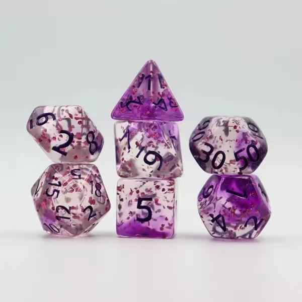 Transparent floating silk flash point Purple dice set