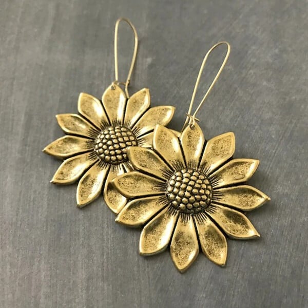 Gold Sunflower Earrings