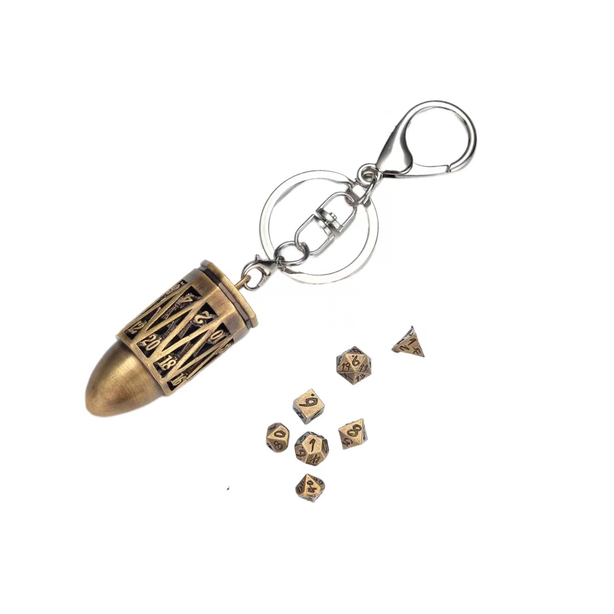 Metal Bullet Hollow Dice Keychain Set