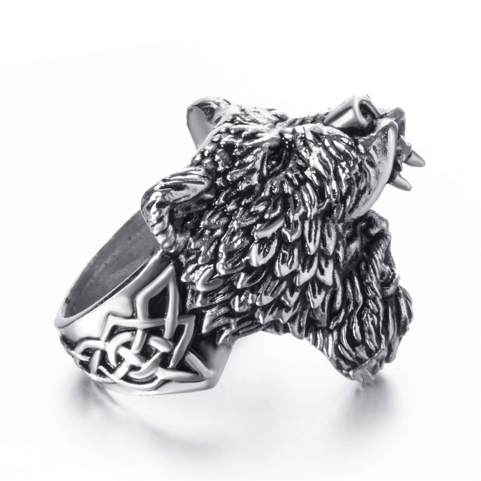 Viking Bear Man Warrior Silver Black Titanium Biker Ring