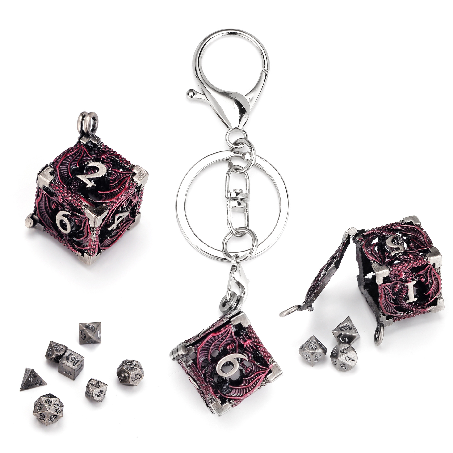 Metal Hollow Dice Keychain Set