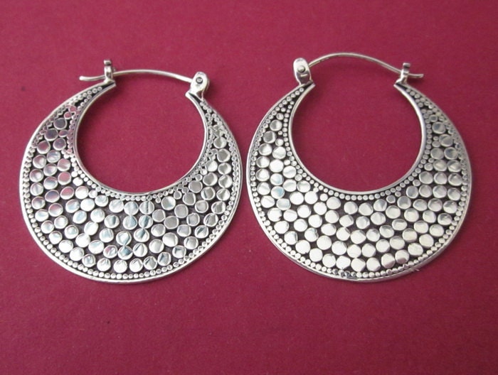 Balinese Silver Hoop Earrings Handmade Bali art jewelry