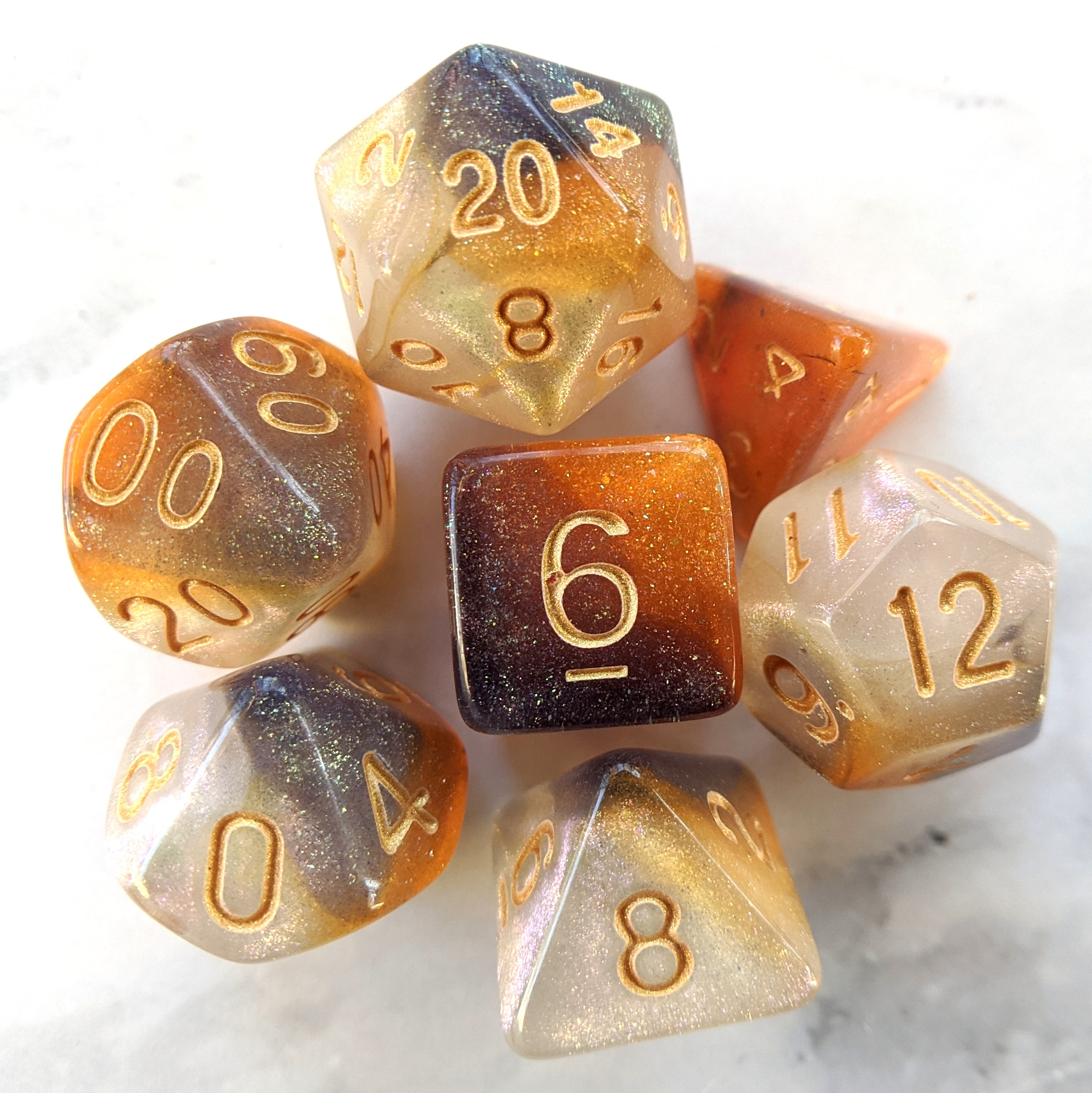 Shimmering glitter calico cat galaxy dice