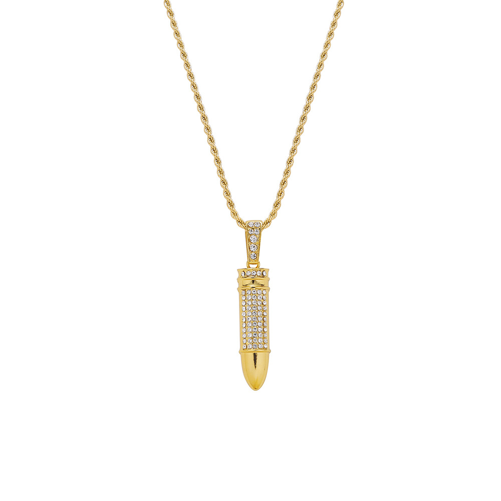 Gold Diamond Bullet Case Hip Hop Necklace